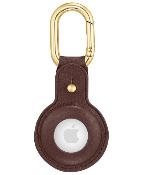 Brown Leather Apple AirTag Case with Gold-Tone Carabiner Clip