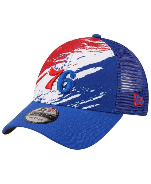 Men's Royal Philadelphia 76ers Marble 9FORTY Trucker Snapback Hat