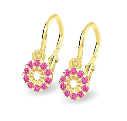 Children´s gold earrings with fuchsia zircons 239 001 00516