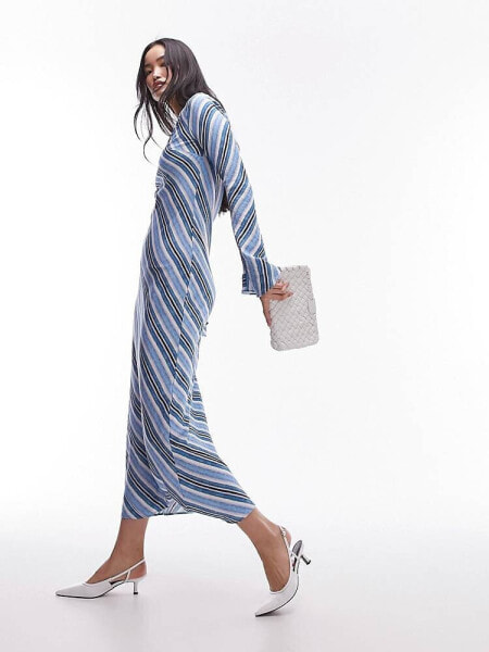 Topshop lea column maxi dress in blue stripe