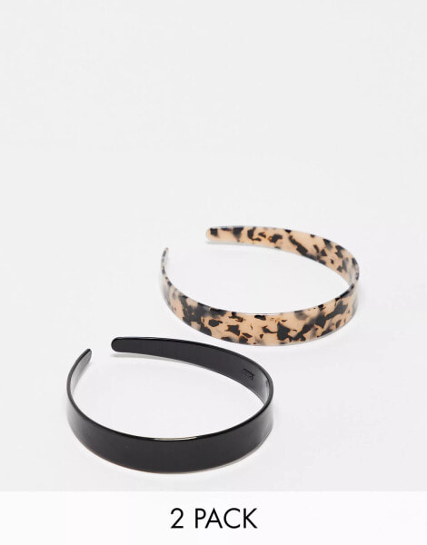 ASOS DESIGN pack of 2 alicebands in milky tort and black