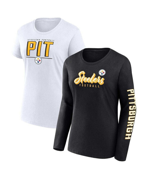 Women's Black, White Pittsburgh Steelers Two-Pack Combo Cheerleader T-shirt Set