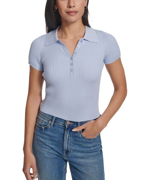 Petite Short-Sleeve Ribbed Polo Shirt