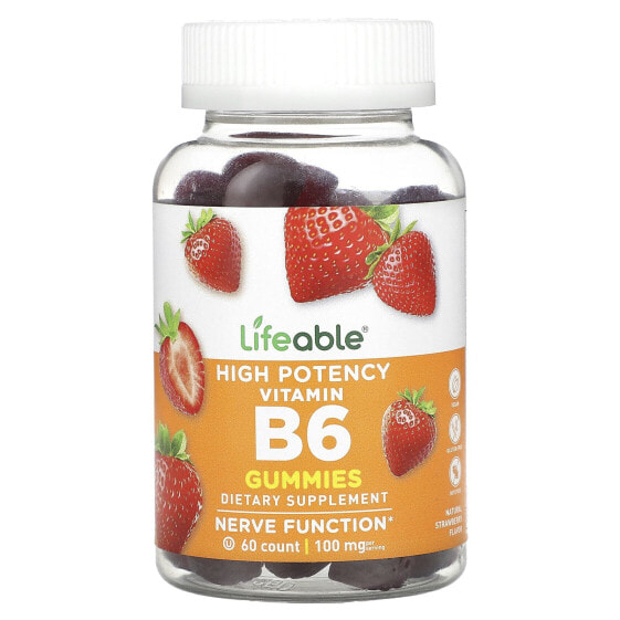 Lifeable, Жевательные мармеладки с витамином B6, высокая эффективность, натуральная клубника, 50 мг, 60 жевательных таблеток