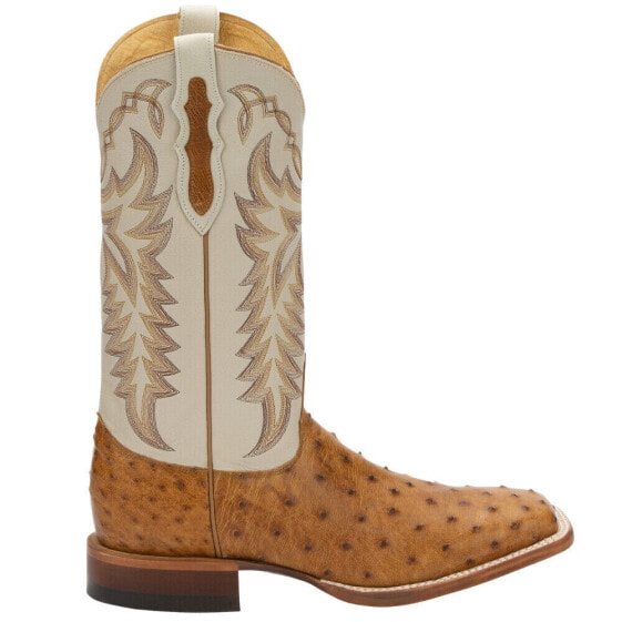 Justin Boots Pascoe Ostrich Square Toe Cowboy Mens Beige, Brown Dress Boots 809