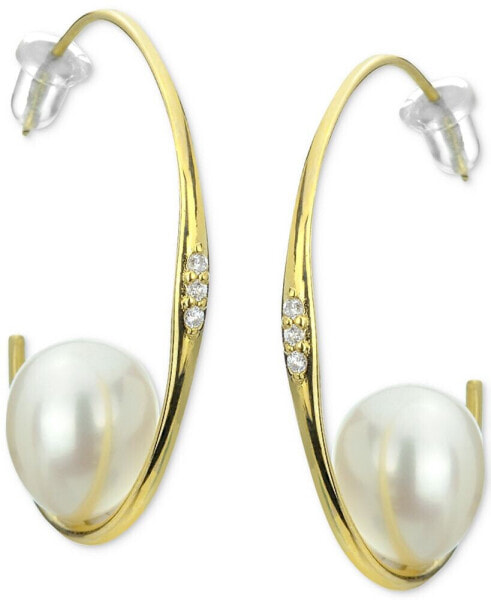 Cultured Freshwater Pearl (9-10mm) & Diamond (1/20 ct. t.w.) Hoop Earrings in 14k Gold