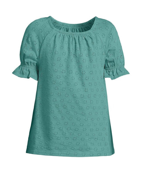 Girls Short Sleeve Eyelet Ruffle Sleeve Top