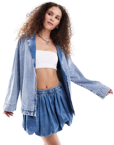 Noisy May denim slouchy blazer in light wash