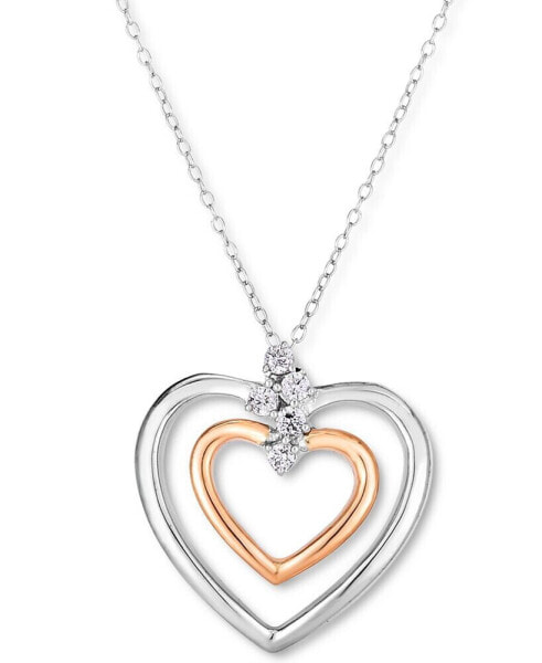 Macy's diamond Double Heart 18" Pendant Necklace (1/10 ct. t.w.) in Sterling Silver & 14k Rose Gold-Plate