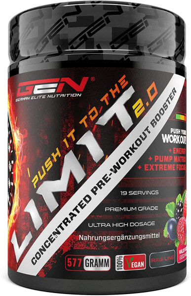 Push it to the Limit - Pre-Workout Booster with L-Arginine + Citrulline + L-Tyrosine + Taurine + Rhodiola Rose Root + Caffeine - High-Dose - 600 g Powder, Fruits of the Forest Flavour