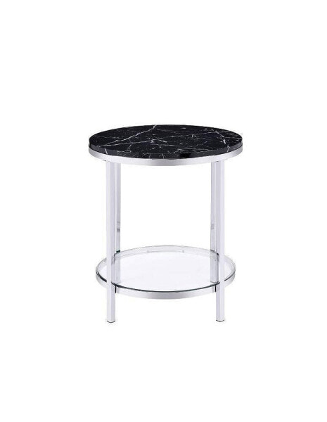 Virlana End Table, Faux Black Marble & Chrome Finish