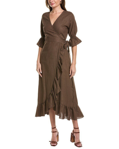 Sole Tatiana Linen-Blend Wrap Dress Women's Brown Xs
