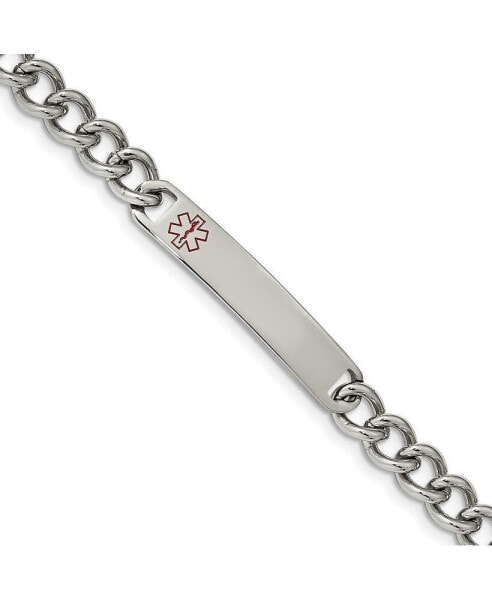 Stainless Steel Red Enamel Medical ID 8" Curb Chain Bracelet
