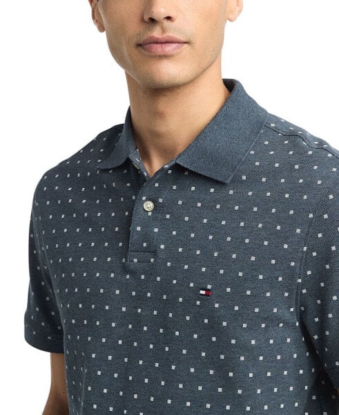 Men's Micro Geometric Print Short Sleeve Polo Shirt