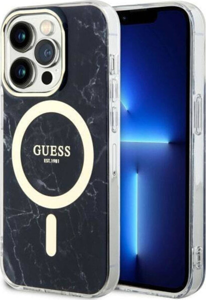 Guess Oryginalne Etui IPHONE 14 PRO MAX Guess Hardcase Marble MagSafe (GUHMP14XPCUMAK) czarne