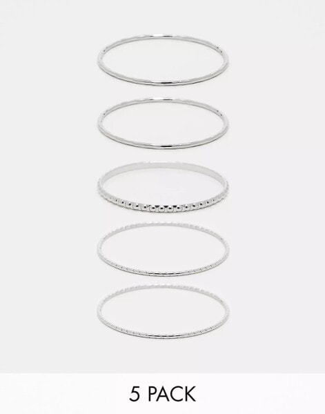 Weekday bangle bracelet 5-pack in silver