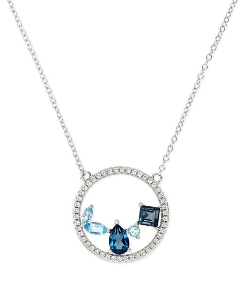 Macy's blue Topaz (1-1/4 ct. t.w.) & Lab-Grown White Sapphire (1/4 ct. t.w.) Cluster Circle 18" Pendant Necklace in Sterling Silver