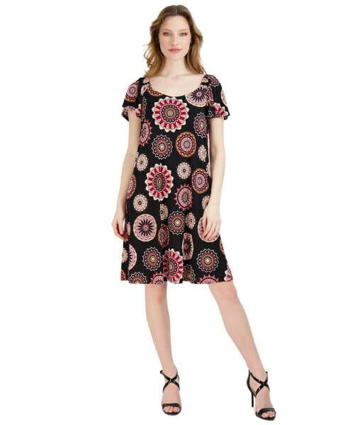 Petite Printed Off-The-Shoulder Swing Dress