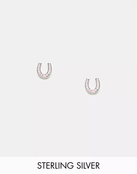 Kingsley Ryan pink horseshoe stud earrings in sterling silver