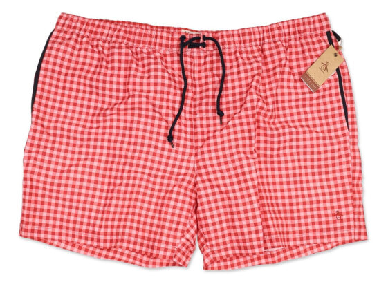 Original Penguin Check Print Swim Trunks Men's Sz. XXL (Red) 147380