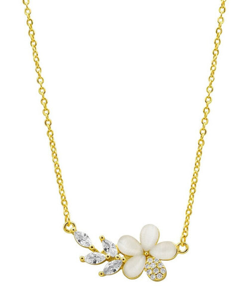 14K Gold-Plated Crystal Flower Branch Leaf Necklace