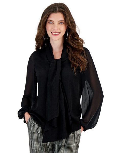 Women's Tie-Neck Sheer-Long-Sleeve Blouse, Created for Macy's