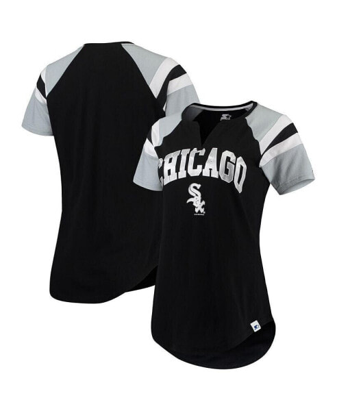 Women's Black, Silver Chicago White Sox Game On Notch Neck Raglan T-Shirt