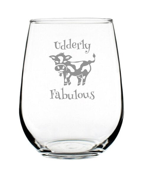 Udderly Fabulous Funny Cow Gifts Stem Less Wine Glass, 17 oz