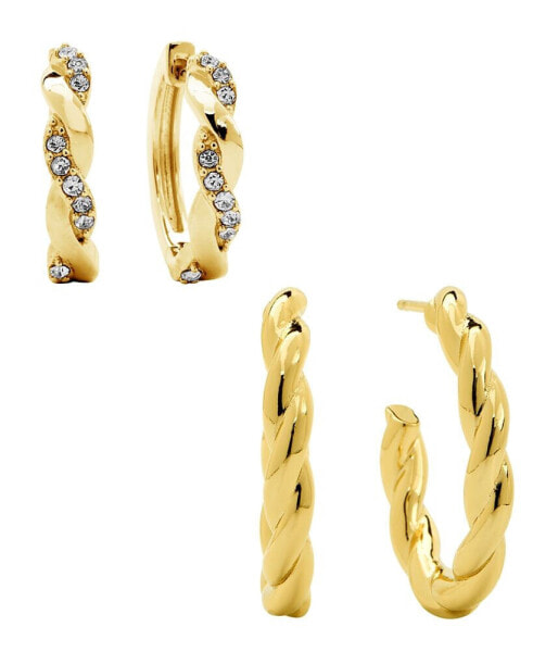 Women's Crystal Twist Hoop Earrings Set, 4 Pieces