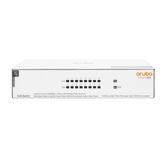 HPE Instant On 1430 8G Class4 PoE 64W - Unmanaged - L2 - Gigabit Ethernet (10/100/1000) - Full duplex - Power over Ethernet (PoE)