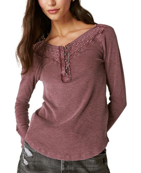 Women's Lace-Trimmed Henley Top