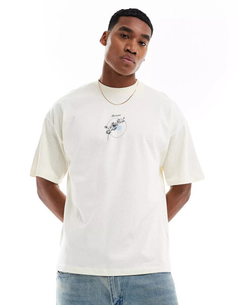 Selected Homme oversized t-shirt with botanical chest print in white