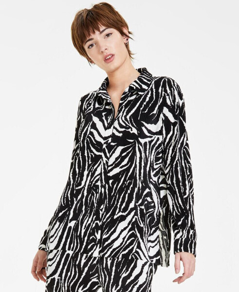 Women's Printed Plissé Relaxed Shirt, Created for Macy's