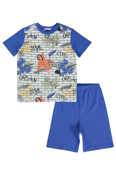 Erkek Çocuk Pijama Takımı 6-9 Yaş Saks Mavisi
