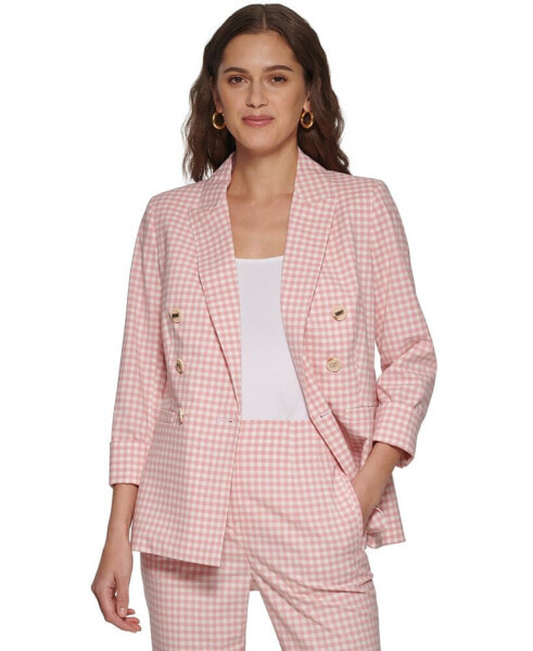 Petite Gingham Double-Breasted Blazer