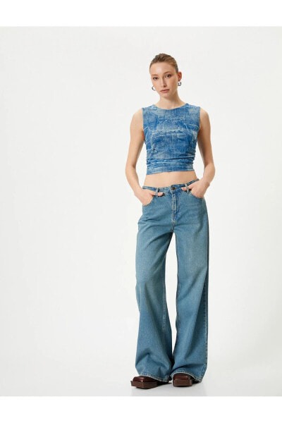 Топ Koton DenimLook Crop Bisiklet Yaka