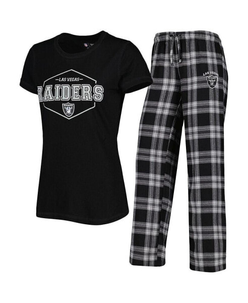 Women's Black, Gray Las Vegas Raiders Badge T-shirt and Pants Sleep Set