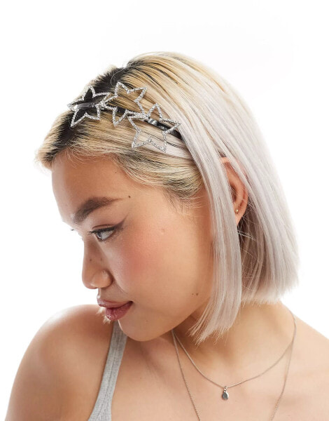 Reclaimed Vintage silver diamante star hairband