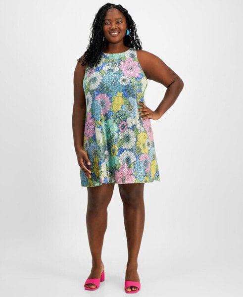 Plus Size Floral Sequin Sleeveless Tank Dress, Created for Macy's