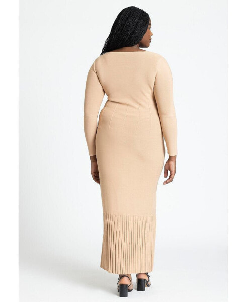 Plus Size Long Sleeve Sweater Dress With Pleat Hem