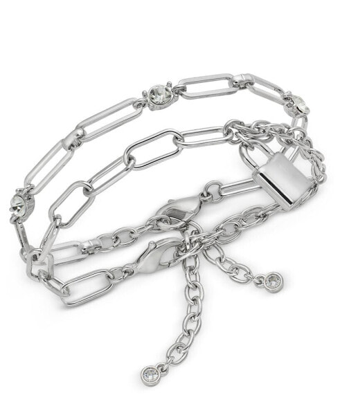 Silver-Tone 2-Pc. Set Crystal & Paperclip Link Bracelets, Created for Macy's