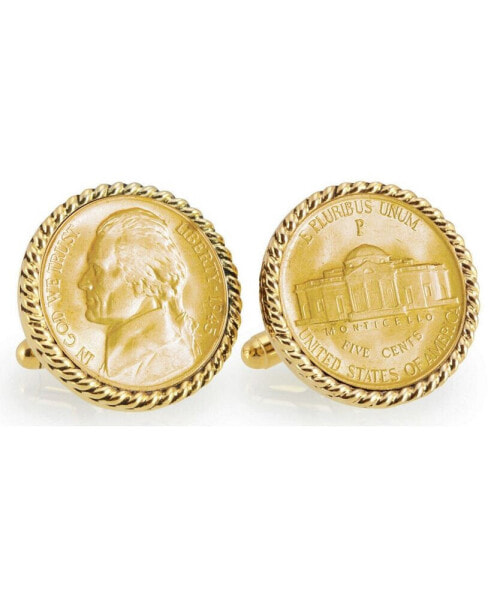 Запонки American Coin Treasures Серебряные Никеля Джефферсона с золотым покрытием Coin Cuff Links