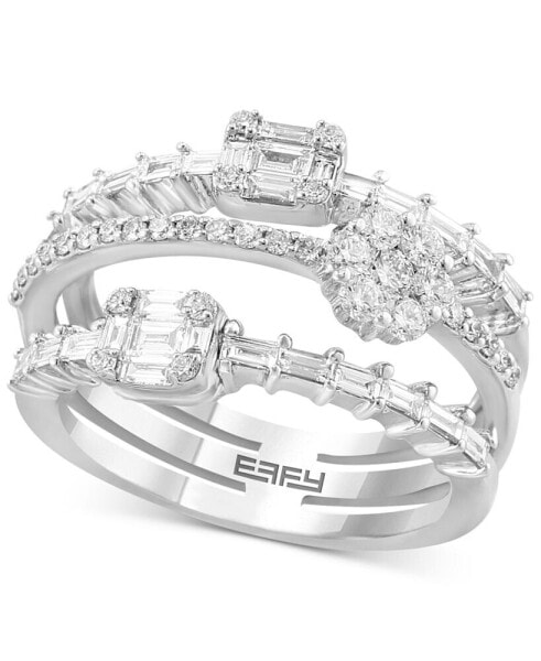 EFFY® Multirow Baguette & Round Diamond Triple Row Ring (1-1/20 ct. t.w.) in 14k White Gold