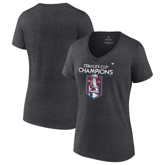 Women's Heather Charcoal Colorado Avalanche 2022 Stanley Cup Champions Locker Room V-Neck T-Shirt