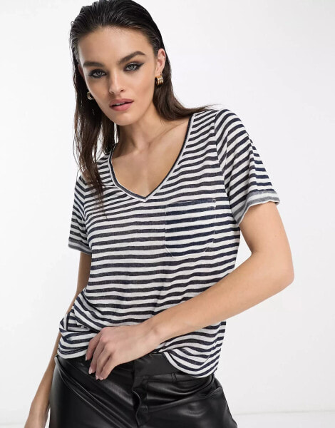 Object V-neck t-shirt in navy and white stripe