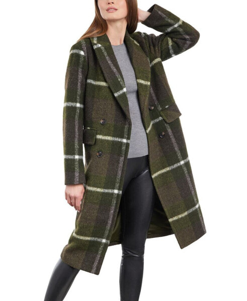 Women's Double-Breasted Notch-Collar Plaid Coat