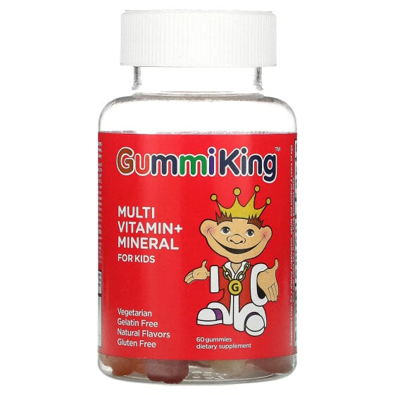 Витаминно-минеральные мультивитамины GummiKing для детей с вкусами винограда, лимона, апельсина, клубники и вишни, 60 жевательных конфет