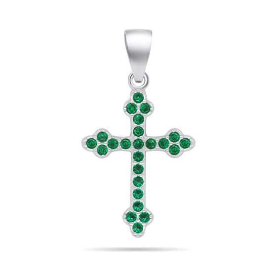 Silver pendant with green zircons Cross PT84WG