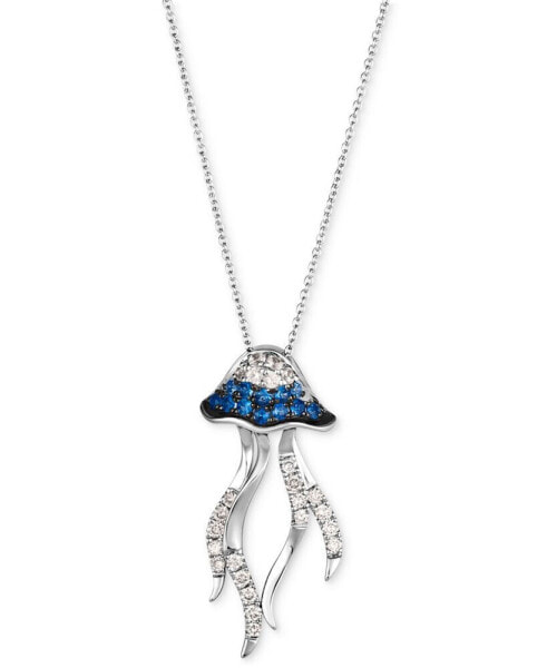 Ombré® Multi-Gemstone (3/8 ct. t.w.) & Nude Diamond (1/4 ct. t.w.) Jellyfish Pendant Necklace in 14k White Gold, 18" + 2" extender