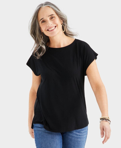 Women's Boat-neck Short-Sleeve Mixed Media Tee, Created for Macy's